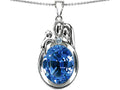 Star K Loving Mother And Father Pendant Necklace With Oval 11x9mm Simulated Aquamarine