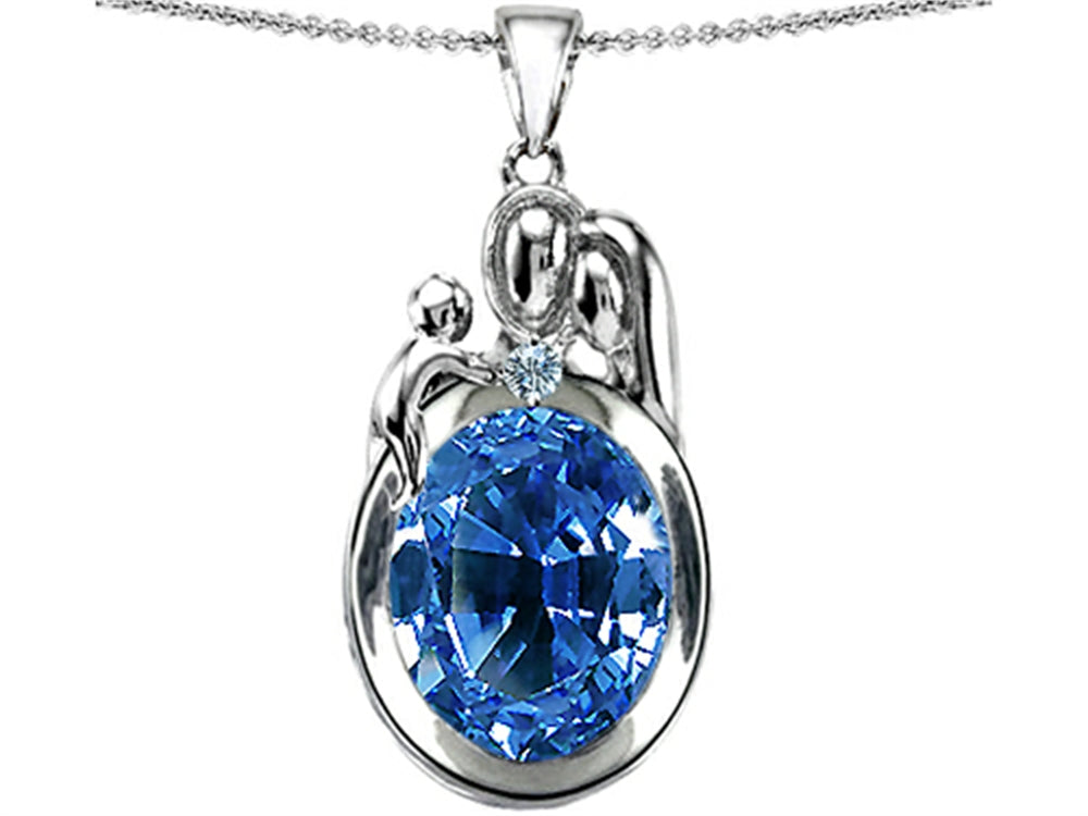 Star K Loving Mother And Father Pendant Necklace With Oval 11x9mm Simulated Aquamarine