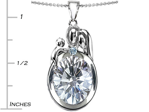 Star K Loving Mother And Father With Child Pendant Necklace With Genuine 11x9 Oval White Topaz