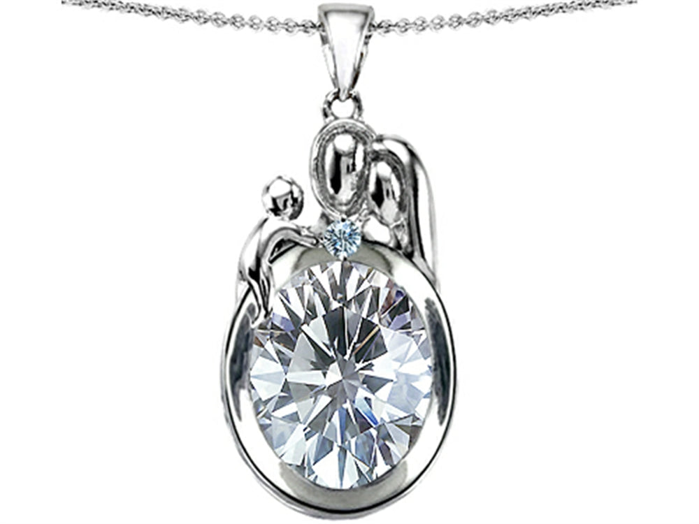 Star K Loving Mother And Father With Child Pendant Necklace With Genuine 11x9 Oval White Topaz