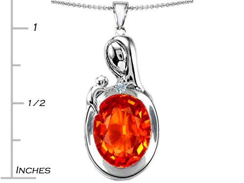 Star K Loving Mother With Child Family Pendant Necklace With Oval 11x9mm Simulated Mexican Fire Opal