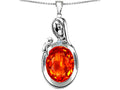 Star K Loving Mother With Child Family Pendant Necklace With Oval 11x9mm Simulated Mexican Fire Opal