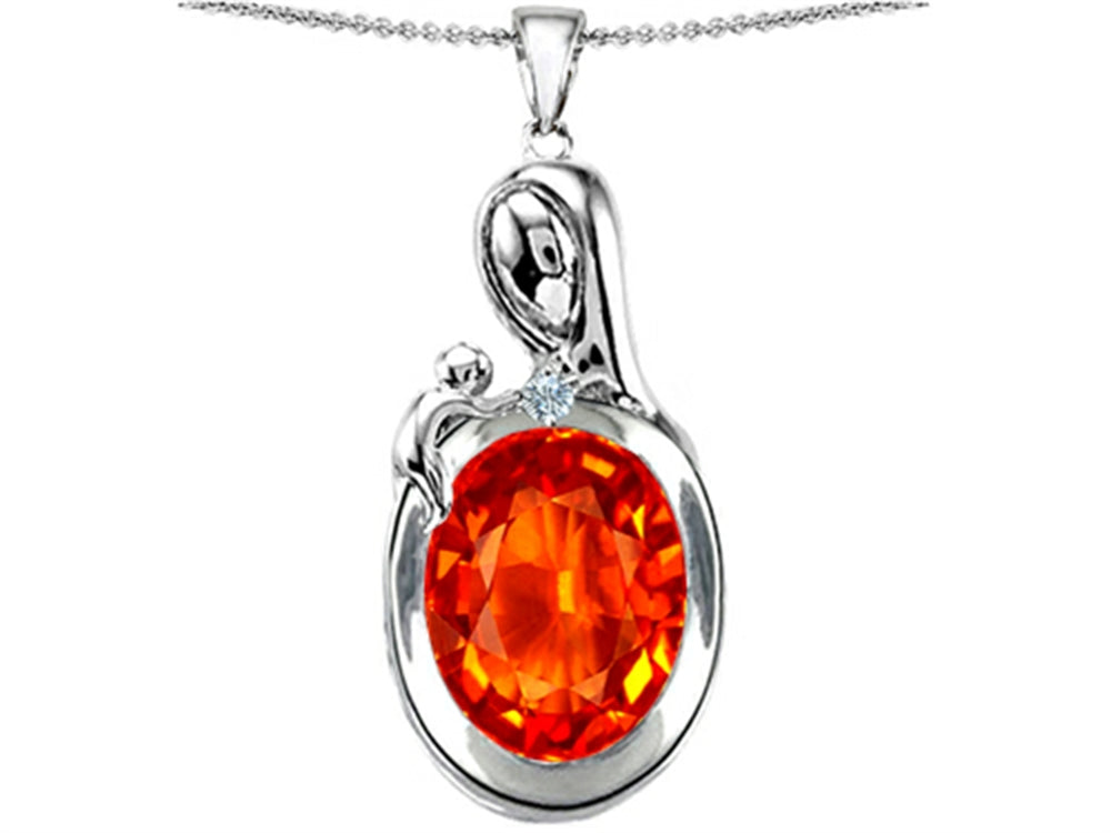 Star K Loving Mother With Child Family Pendant Necklace With Oval 11x9mm Simulated Mexican Fire Opal
