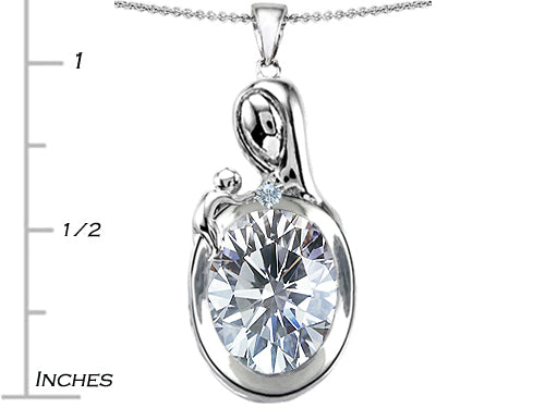 Star K Loving Mother With Child Family Pendant Necklace With Oval 11x9mm Genuine White Topaz