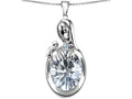 Star K Loving Mother With Child Family Pendant Necklace With Oval 11x9mm Genuine White Topaz