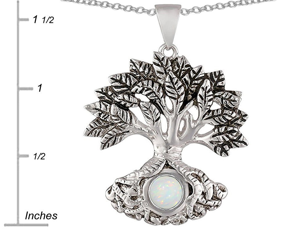 Star K Tree Of Life Good Luck Pendant Necklace With 7mm Round Created Opal