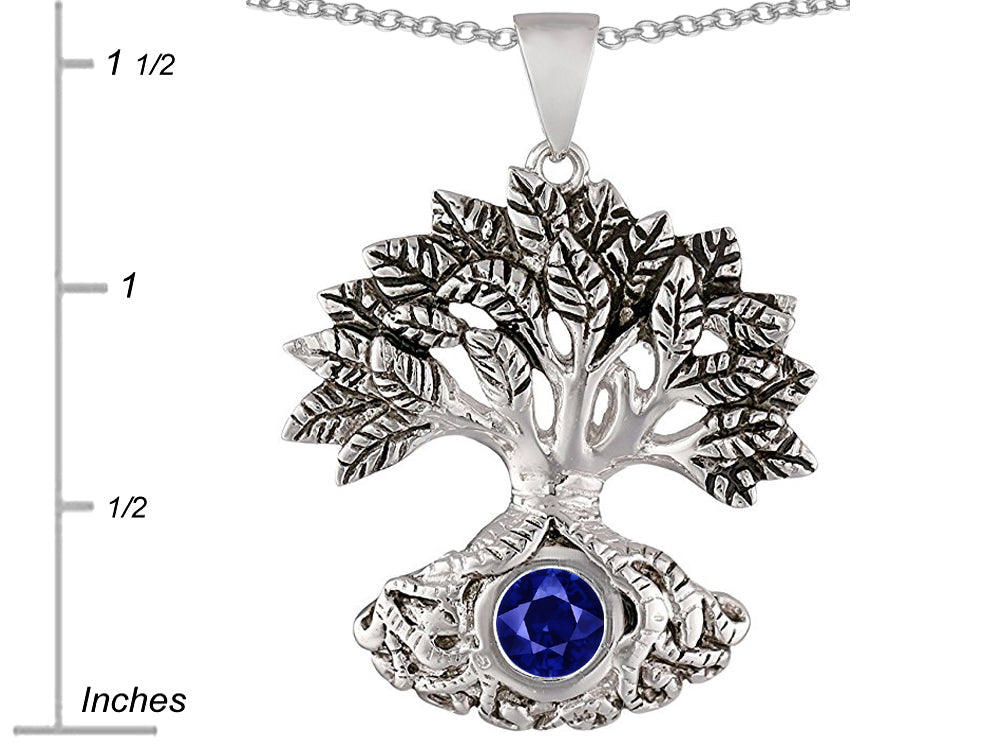 Star K Tree Of Life Good Luck Pendant Necklace With 7mm Round Created Sapphire