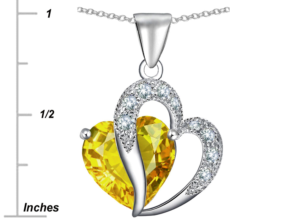 Star K Heart Shape 12mm Simulated Citrine Pendant Necklace