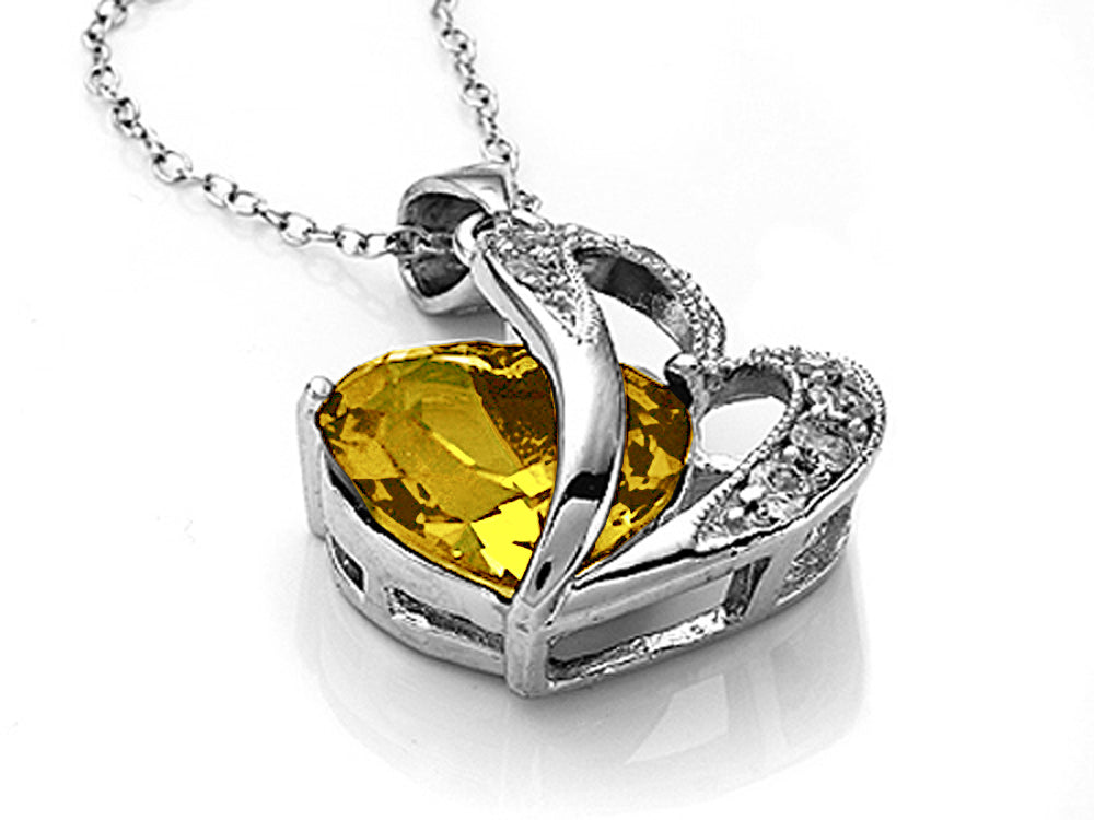 Star K Heart Shape 12mm Simulated Citrine Pendant Necklace