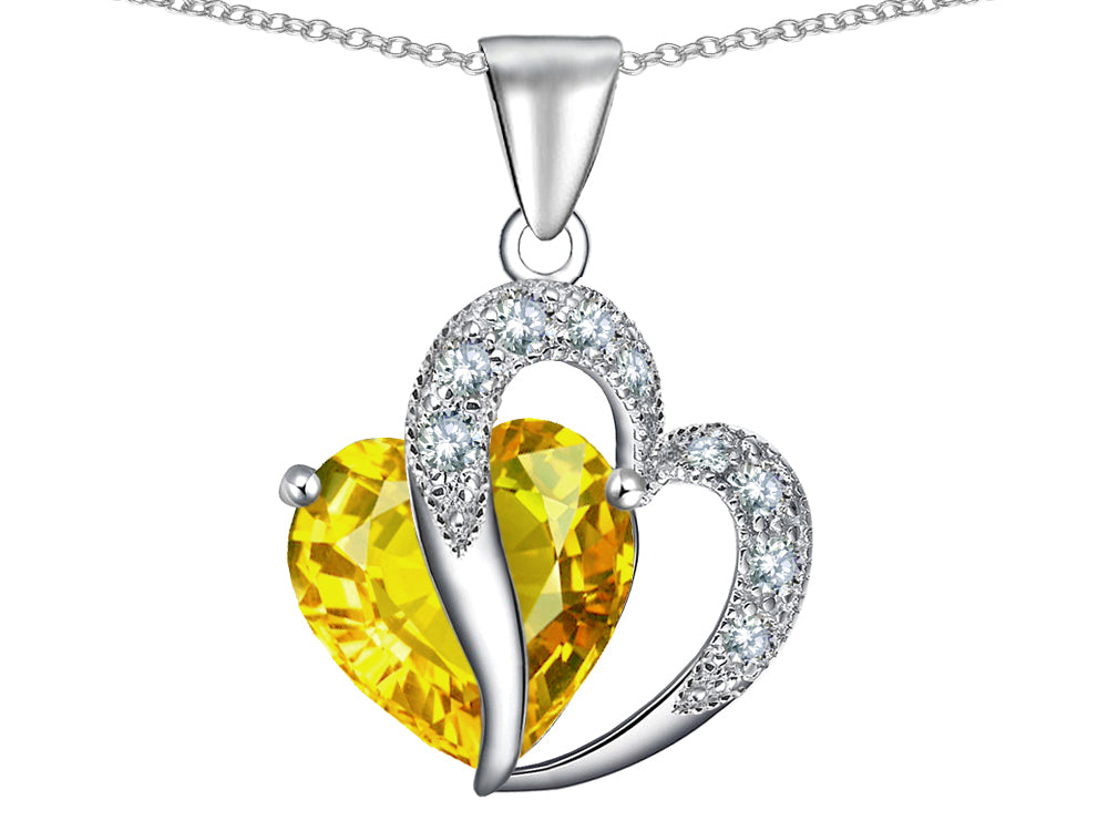 Star K Heart Shape 12mm Simulated Citrine Pendant Necklace