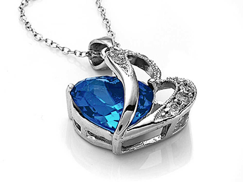 Star K Heart Shape 12mm Simulated Blue Topaz Pendant Necklace