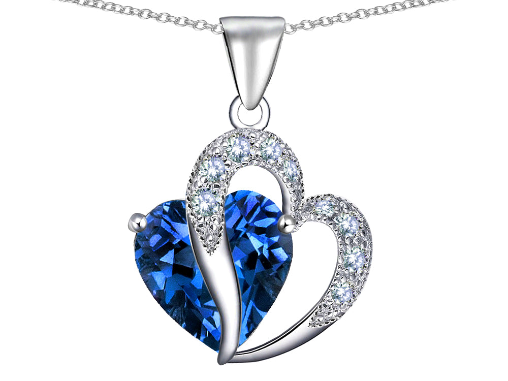Star K Heart Shape 12mm Simulated Blue Topaz Pendant Necklace
