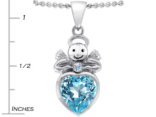 Star K Love Angel Pendant Necklace with 10mm Simulated Aquamarine Heart