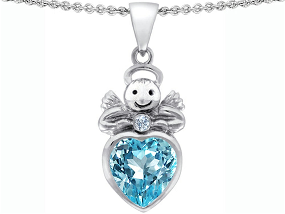 Star K Love Angel Pendant Necklace with 10mm Simulated Aquamarine Heart
