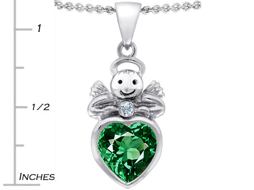 Star K Love Angel Pendant Necklace with 10mm Simulated Emerald Heart