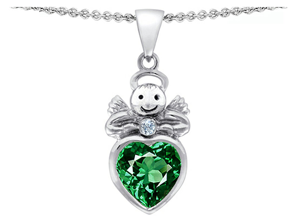 Star K Love Angel Pendant Necklace with 10mm Simulated Emerald Heart