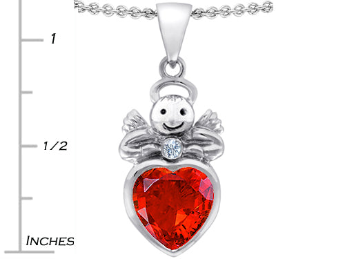 Star K Love Angel Pendant Necklace with 10mm Simulated Orange Mexican Fire Opal Heart