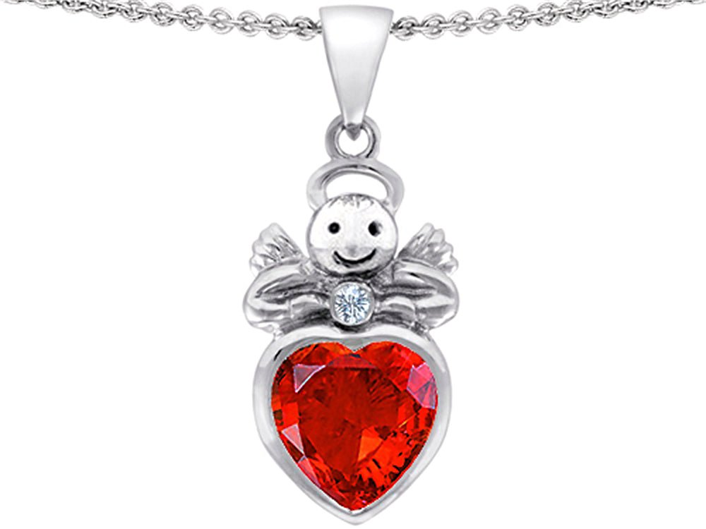 Star K Love Angel Pendant Necklace with 10mm Simulated Orange Mexican Fire Opal Heart
