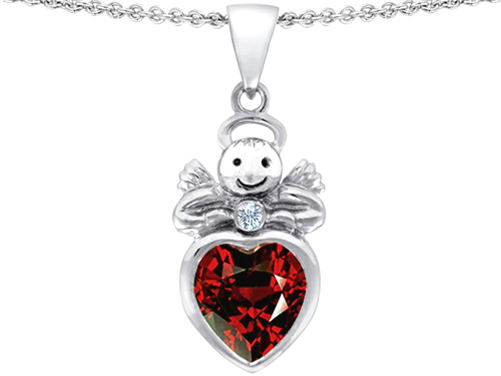 Star K Love Angel Pendant Necklace With 10mm Simulated Garnet Heart