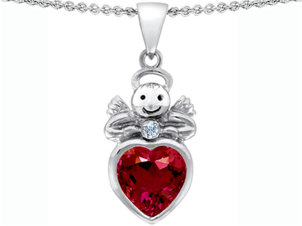 Star K Love Angel Pendant Necklace with 10mm Created Ruby Heart
