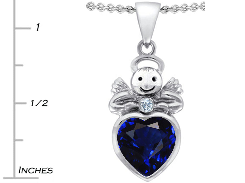 Star K Love Angel Pendant Necklace with 10mm Simulated Sapphire Heart
