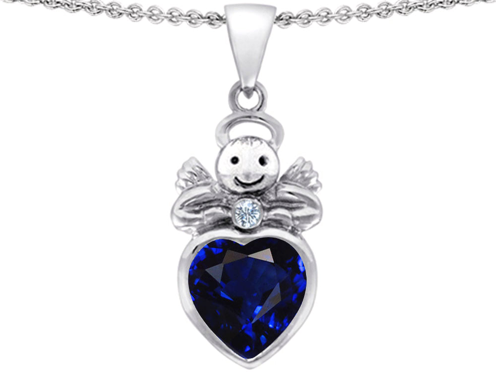 Star K Love Angel Pendant Necklace with 10mm Simulated Sapphire Heart