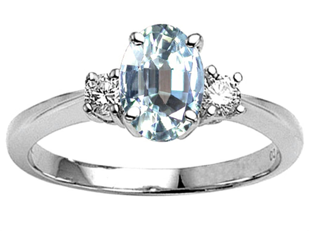 Tommaso Design Genuine Aquamarine 9x7mm Oval Engagement Ring