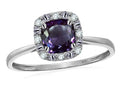 Star K 10 kt White Gold Classic Cushion-Cut Simulated Alexandrite Designer Halo Ring