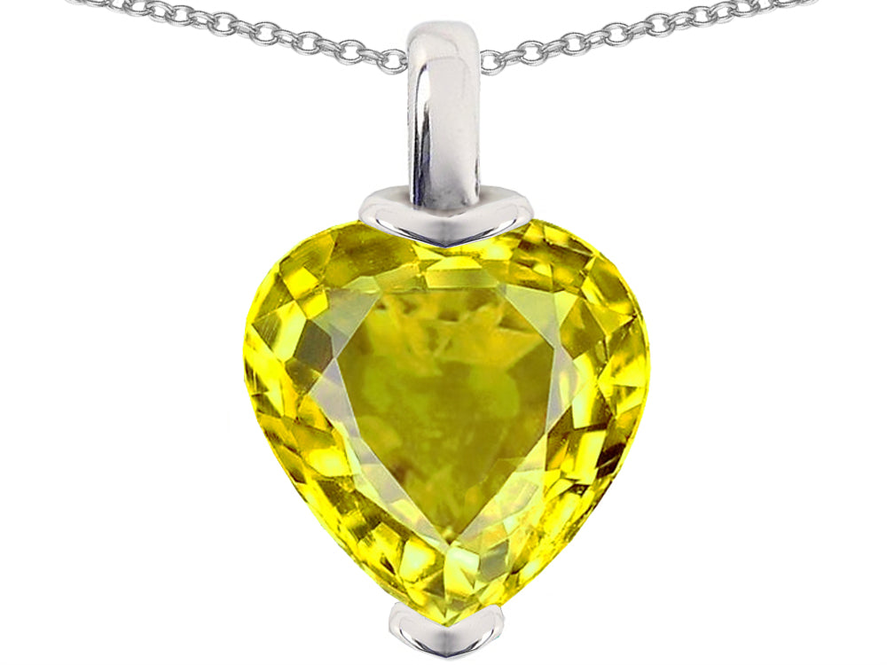 Star K 10mm Heart Shaped Simulated Citrine Pendant Necklace