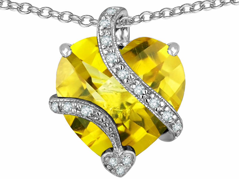 Star K Large 15mm Heart Shape Simulated Citrine Love Pendant Necklace