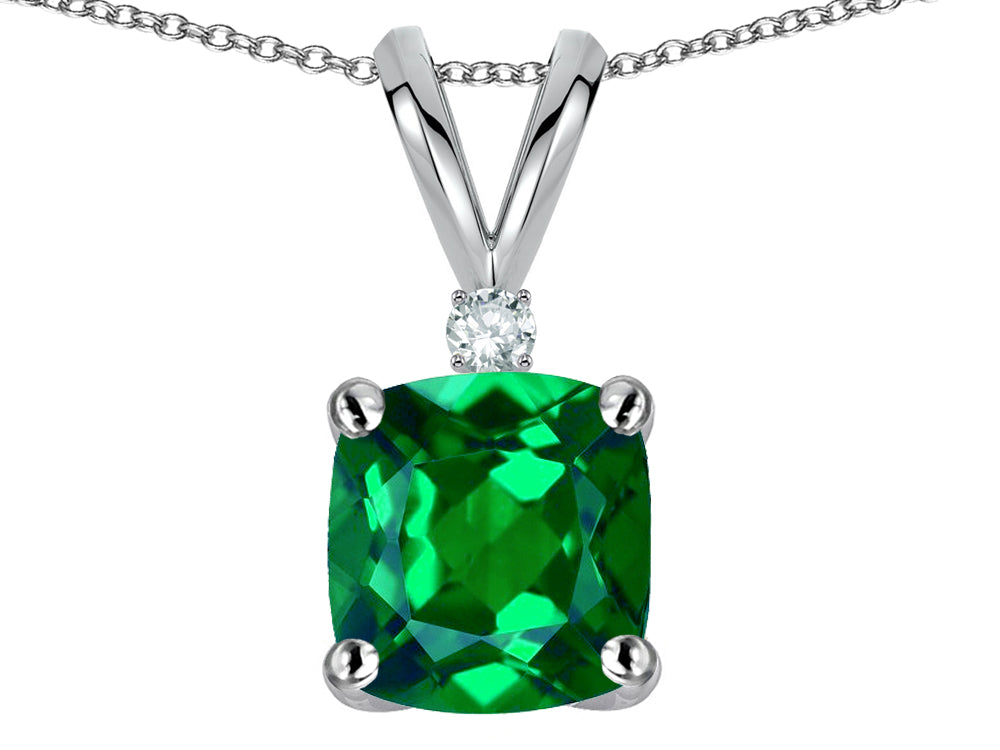 Star K 7mm Cushion-Cut Simulated Emerald Pendant Necklace