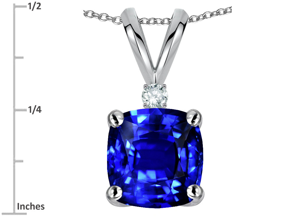 Star K 7mm Cushion-Cut Created Sapphire Pendant Necklace