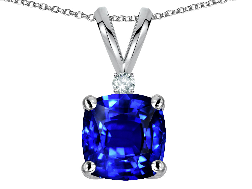 Star K 7mm Cushion-Cut Created Sapphire Pendant Necklace