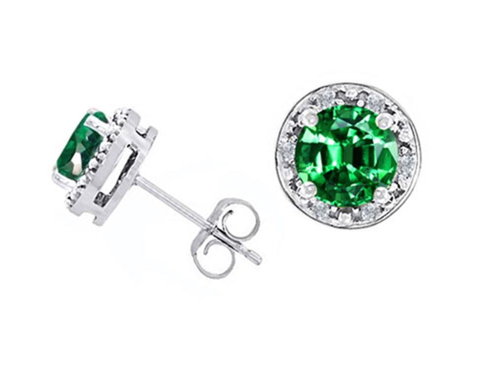 Tommaso Design Simulated 6mm Round Emerald Earrings Studs
