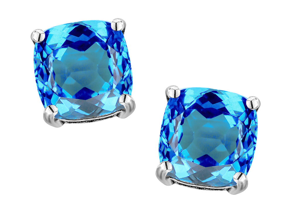 Original Star K 7mm Cushion-Cut Genuine Blue Topaz Earrings Studs
