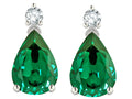 Tommaso Design 14kt White Gold 8x6mm Pear Shape Simulated Emerald Drops Earrings