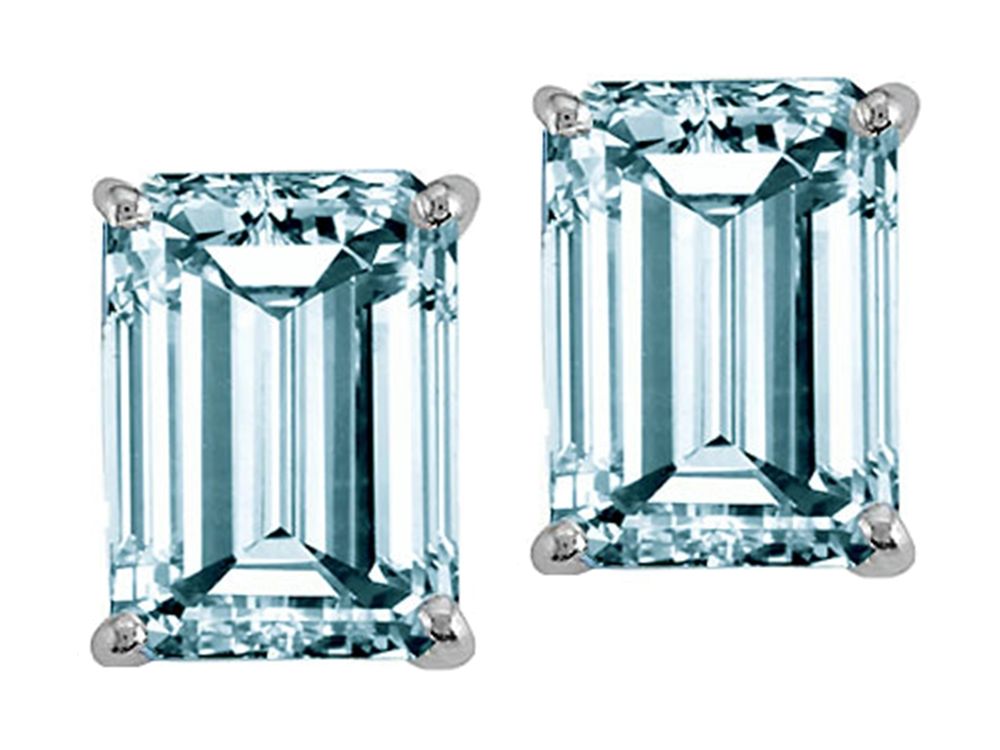 Tommaso Design 8x6mm Emerald Cut Simulated Aquamarine Earrings
