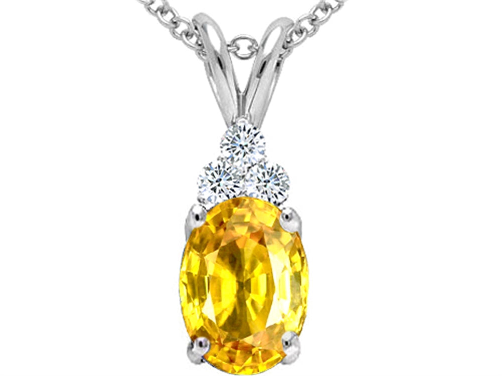 Tommaso Design Genuine Oval Yellow Orange Sapphire Pendant Necklace