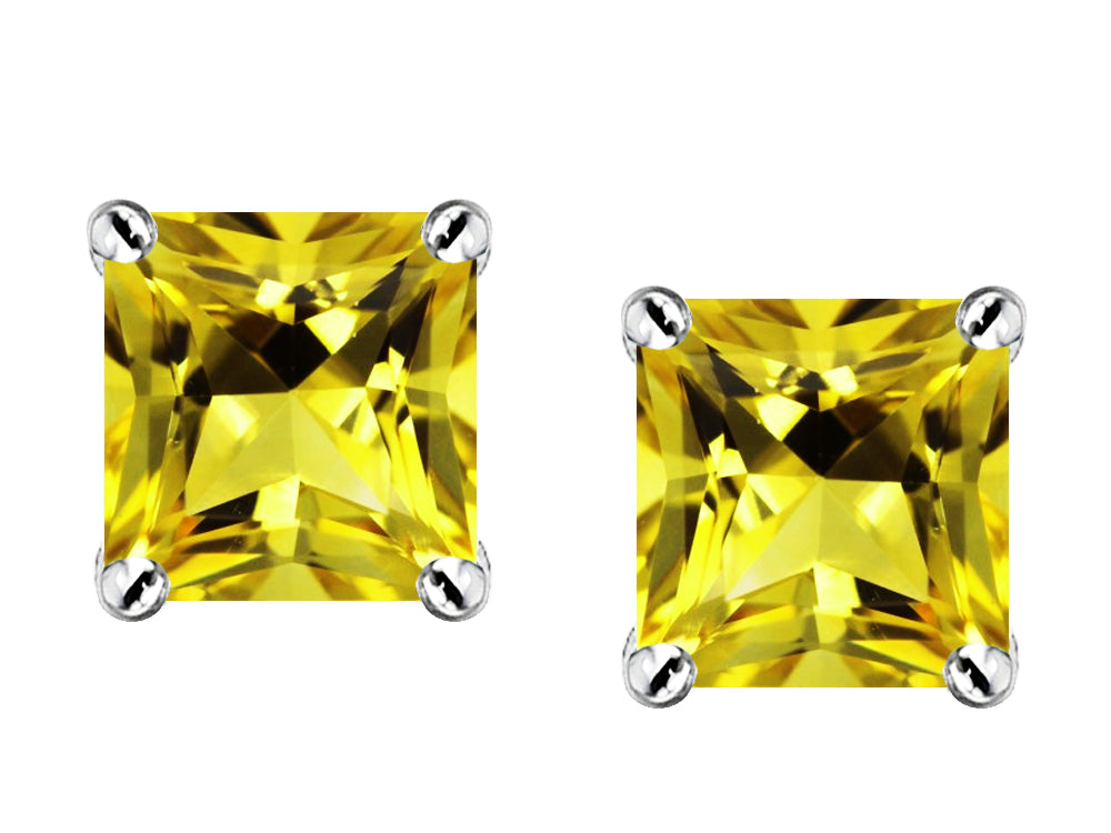 Star K Square 7mm Simulated Citrine Earrings Studs