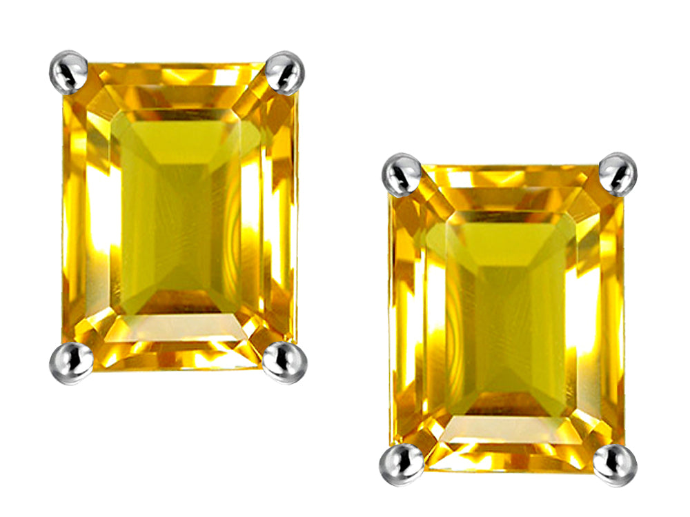 Star K 8x6mm Emerald Cut Simulated Citrine Earrings