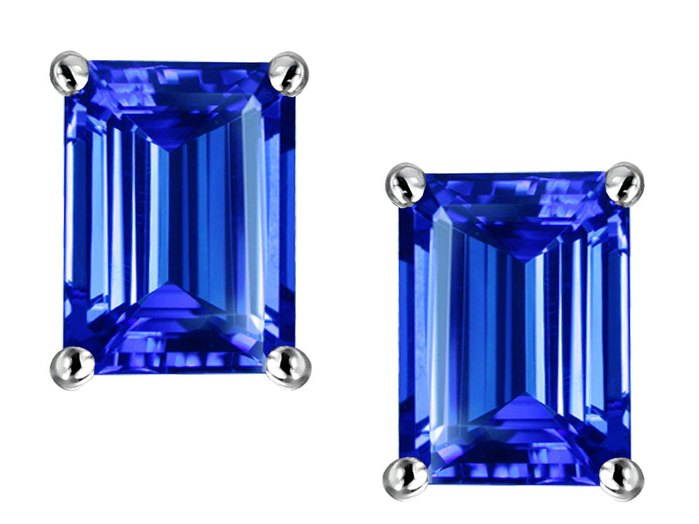 Star K 8x6mm Emerald Cut Simulated Tanzanite Earrings