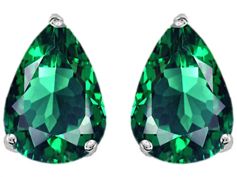 Star K Pear Shape 9x7mm Simulated Emerald Earrings Studs