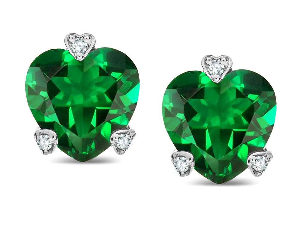 Tommaso Design 6mm Heart Shape Simulated Emerald Love Stud Earrings 7 x 7mm