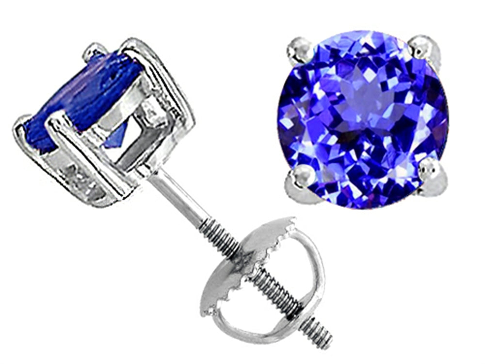 Tommaso Design™ Round 7mm Simulated Tanzanite Screw Back Earrings Studs