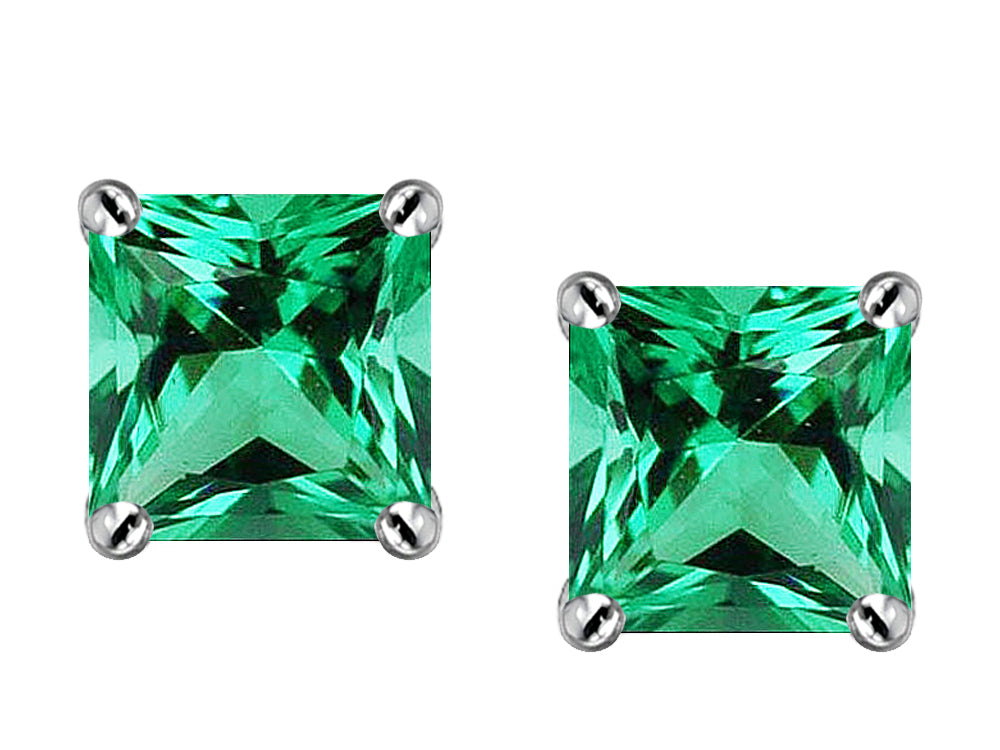 Star K Square 7mm Simulated Emerald Earrings