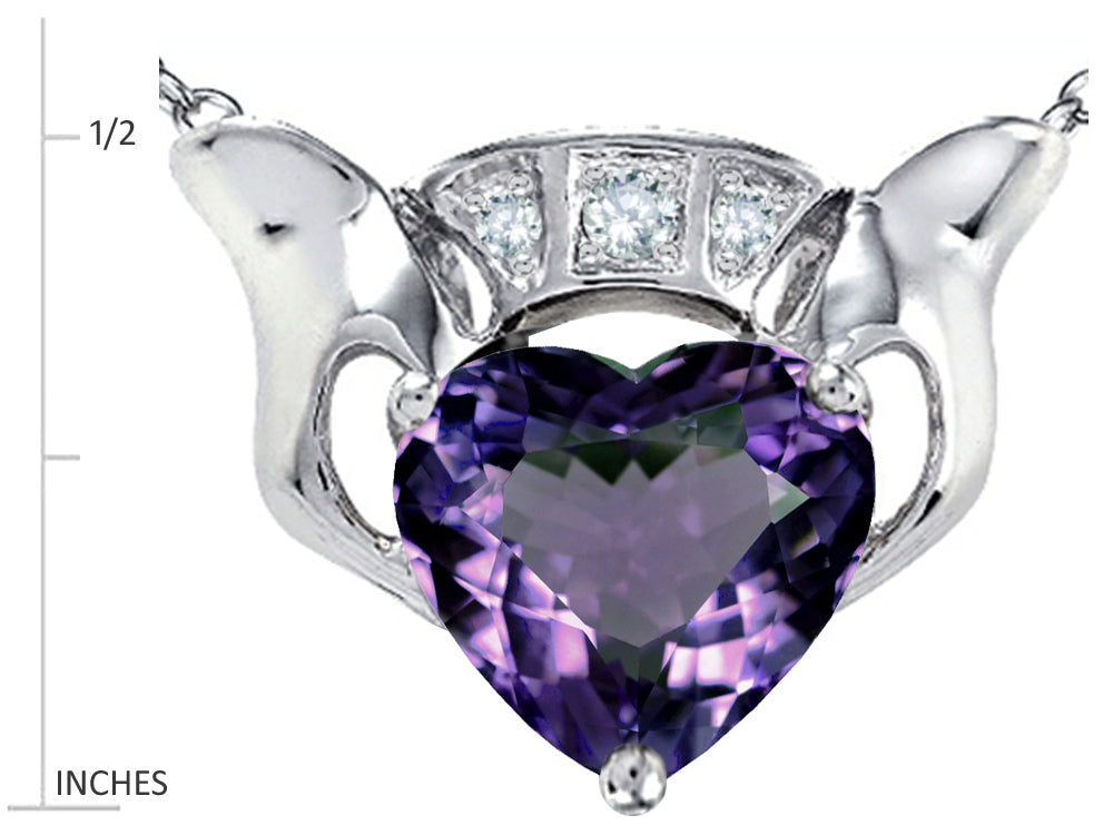 Star K 8mm Heart Claddagh Pendant Necklace With Simulated Alexandrite