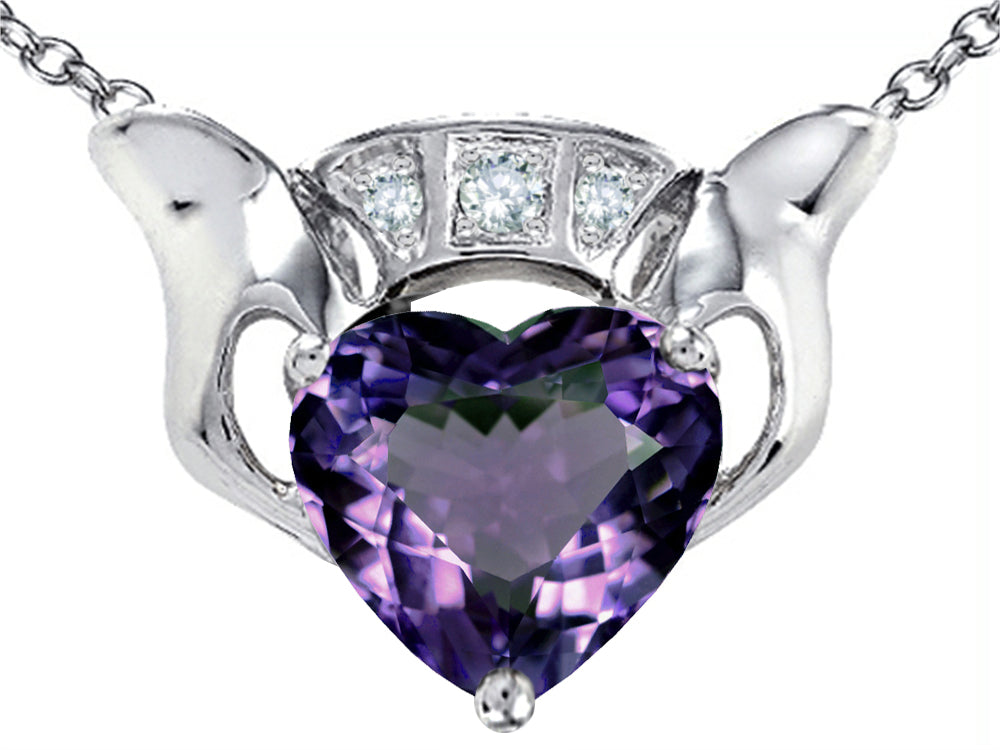 Star K 8mm Heart Claddagh Pendant Necklace With Simulated Alexandrite