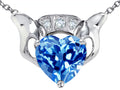 Star K 8mm Heart Claddagh Pendant Necklace With Simulated Blue Topaz