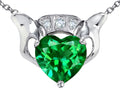 Star K 8mm Heart Claddagh Pendant Necklace With Simulated Emerald