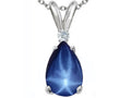 Tommaso Design Created Pear Shaped 9 x7 mm Star Sapphire and Diamond Pendant Necklace